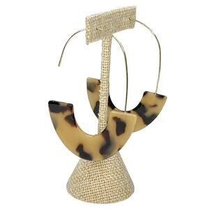 Leopard Tortoise Shell Print Half Hoop Earrings With Gold Tone Metal